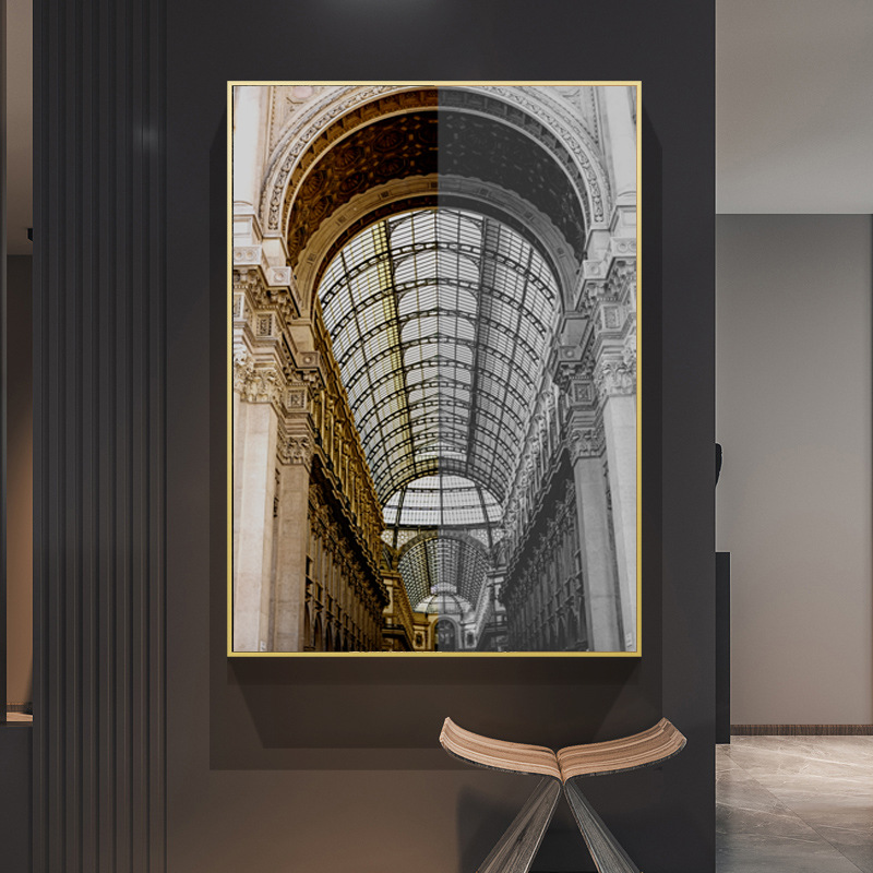 工业风玄关壁画空间延伸墙画过道建筑挂画酒店客厅沙发喷绘装饰画图片