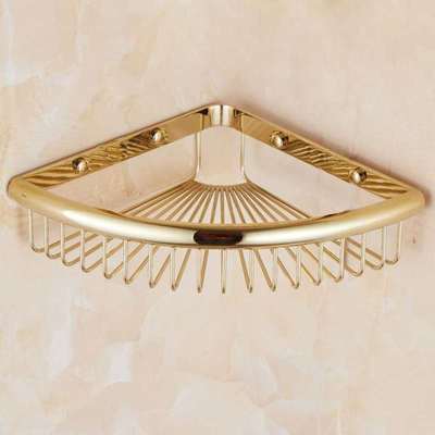 全铜三角篮免钉欧式卫生间转角架浴室金色网篮单层置物架免打孔