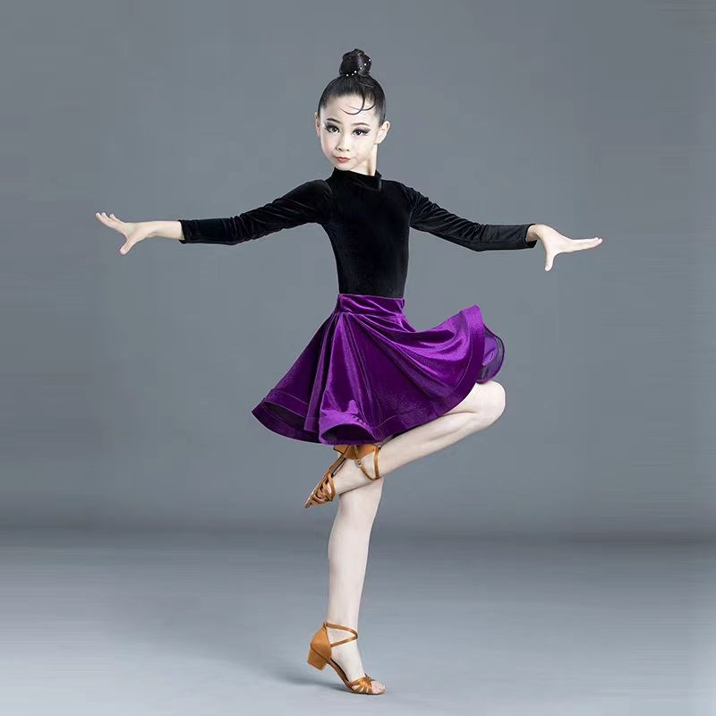 拉丁舞服女儿童长袖秋冬比赛专业拉丁舞裙练功服少儿舞蹈表演服装