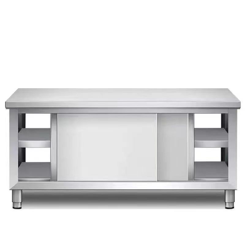 304不锈钢工作台厨房橱柜商用餐饮店桌子家用操作台推拉门置物架