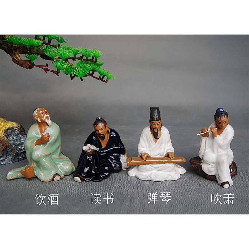 饮酒读书公吹萧弹琴假山盆景摆件人物造景装饰品家居书桌台架装饰