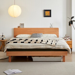 超薄床头纯实木床齐边现代简约卧室小户型1米5双人2024新款全实木
