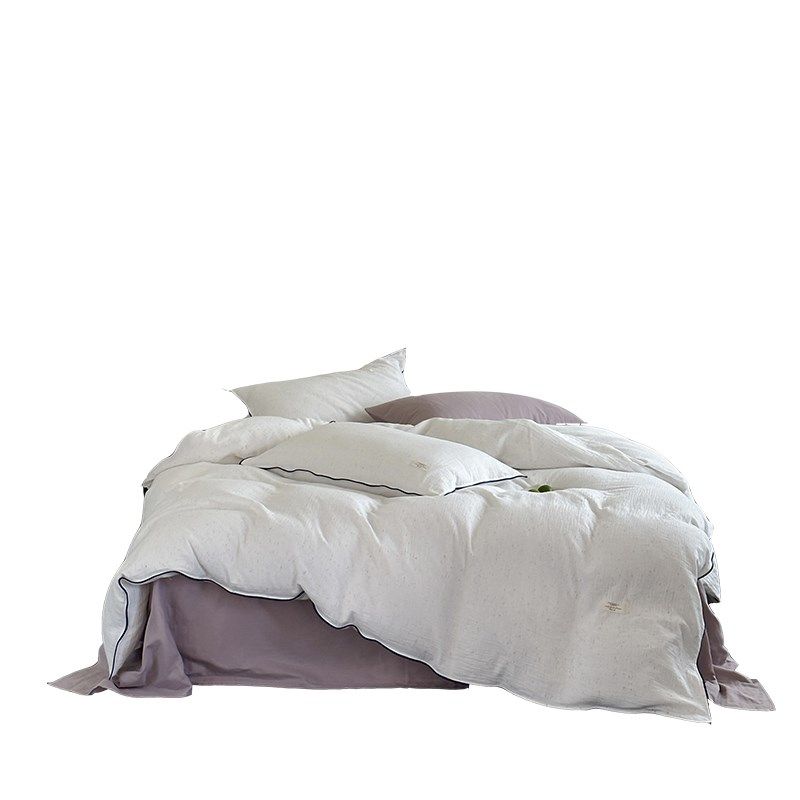 春树上韩系简约全棉双层纱紫色床单四件套纯棉柔软被套ins风床品