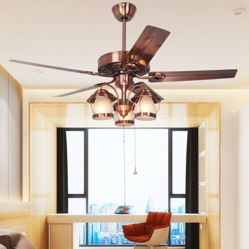卧室铁叶木叶餐厅静音吊灯欧式风扇灯餐厅客厅家用带灯变频双控