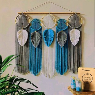 饰diy材料包 手工编织羽毛树h叶流苏彩色渐变挂毯床头电视背景墙装