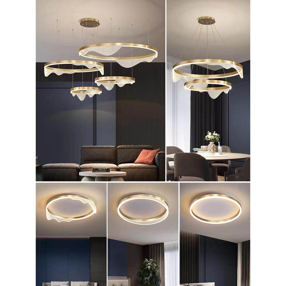 新中式餐厅吊灯大气轻奢别墅客厅灯设计师创意圆环组合卧室灯具