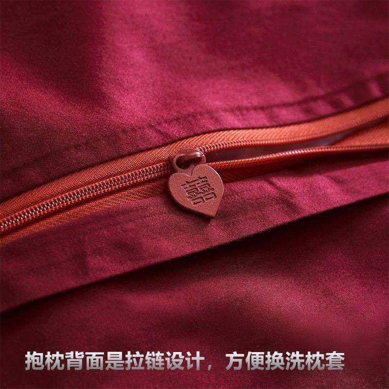 100支长绒棉酒红靠垫婚庆纯棉刺绣抱枕套结婚床品60*60CM45*45CM