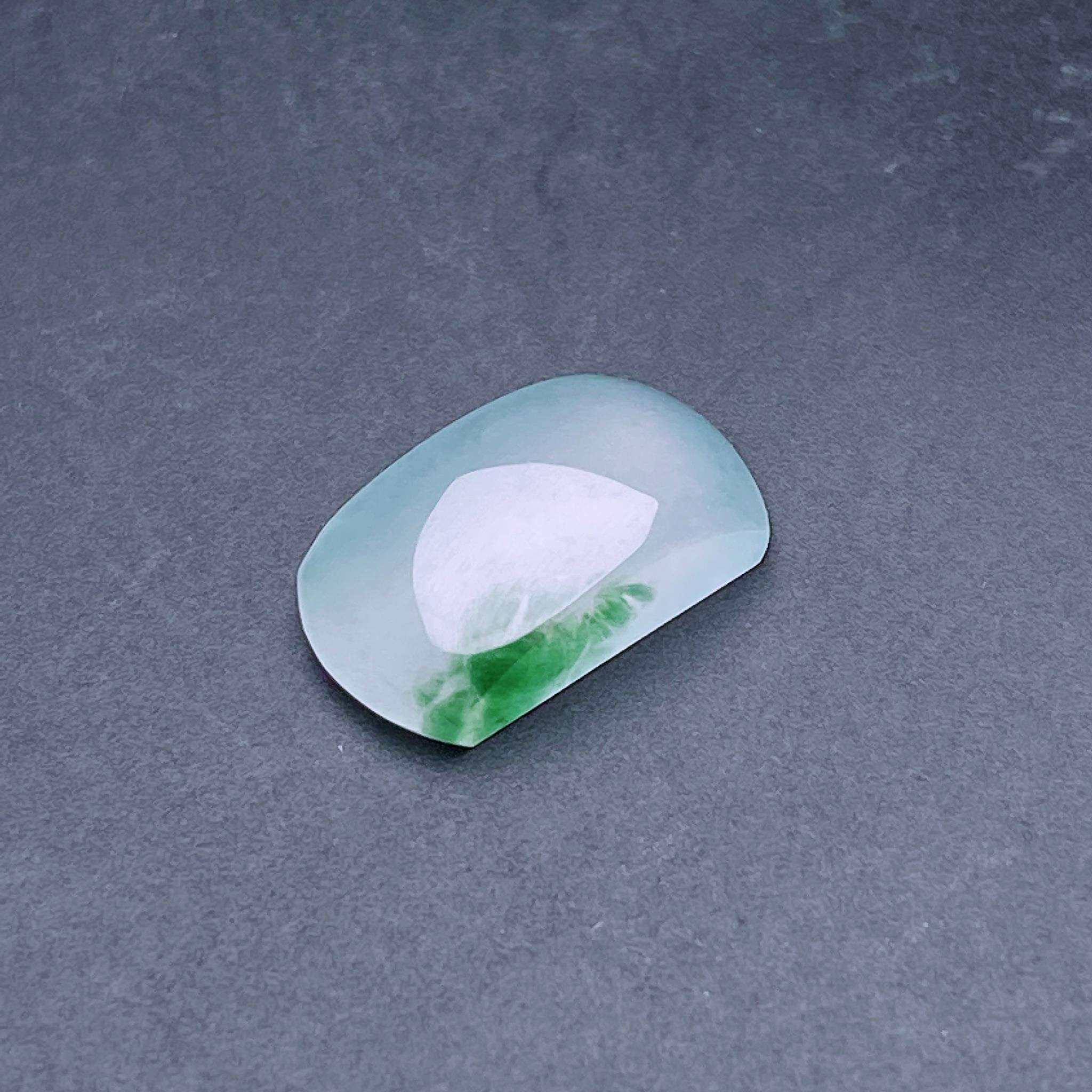 缅甸天然翡翠a货冰飘花马鞍戒面裸石fxj，尺寸：15.2-8.5-4.5mm