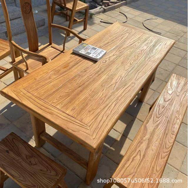 中式老榆木实木茶桌茶台老门板茶桌餐桌办公室榆木书桌实木厂家