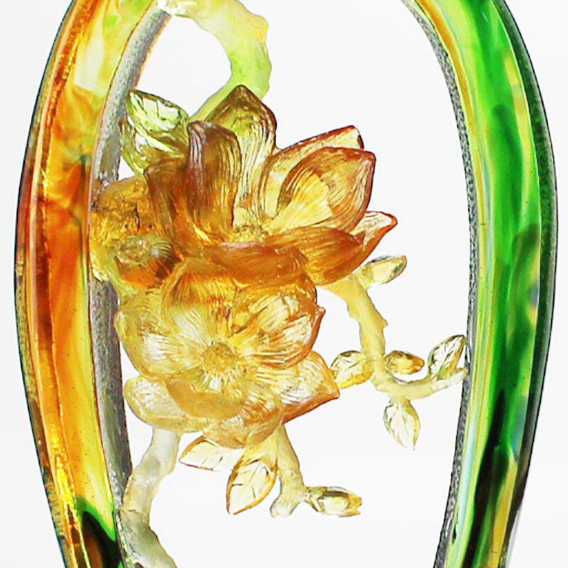 锋明古法琉璃玉兰花瓶摆件工艺品创意家居装饰高档轻奢琉璃艺术品