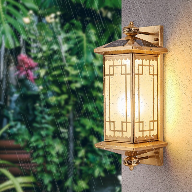 全铜新中式太阳能壁灯中国风户外防水别墅豪宅大门口门.柱长款灯