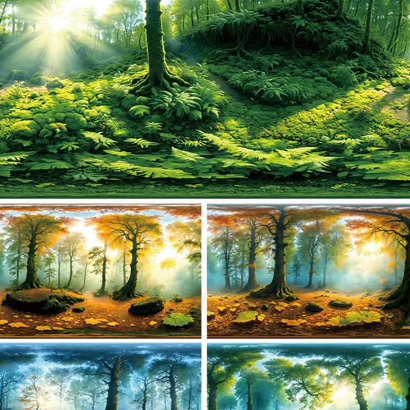 新款鱼缸背景画背景贴纸t森林系列正面带胶Ai高清3D尺寸定制