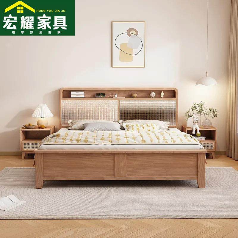 复古风婚床藤编白蜡木纹实木床1.8m双人床储物床1.5m卧室简约储物,鲜花速递/花卉仿真/绿植园艺,割草机/草坪机,淘宝优惠券,粉丝福利购,淘宝优惠卷