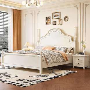 美式中古风实木床1.8米主卧婚床法式复古双人床1.5米安娜床奶油风
