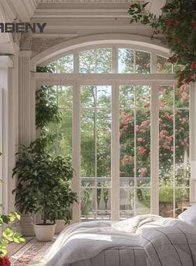 白色欧式风格铝合金门窗新款法式复古拱形弧形隔断玻璃窗可设计
