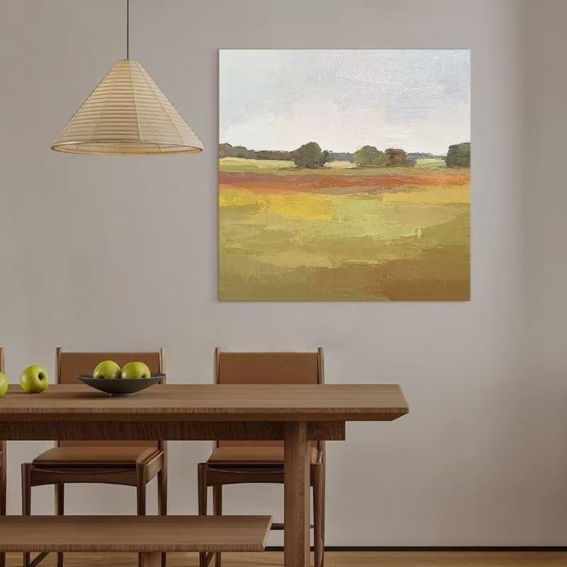 中古风手绘油画绿意盎然客厅沙发装饰画现代简约玄关走廊肌理挂画