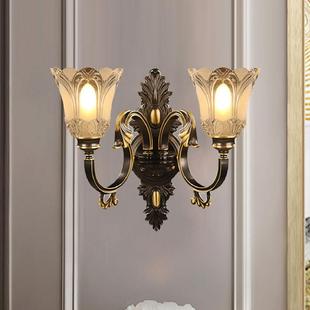 美式复古双头简约全铜壁灯客厅过道门厅壁灯新款黑擦金色