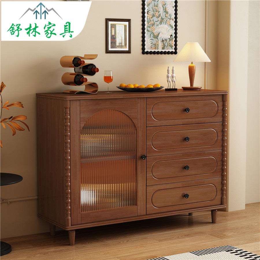 中古风厨房实木餐边柜靠墙一体家具现代简约储物柜子客厅置物酒柜