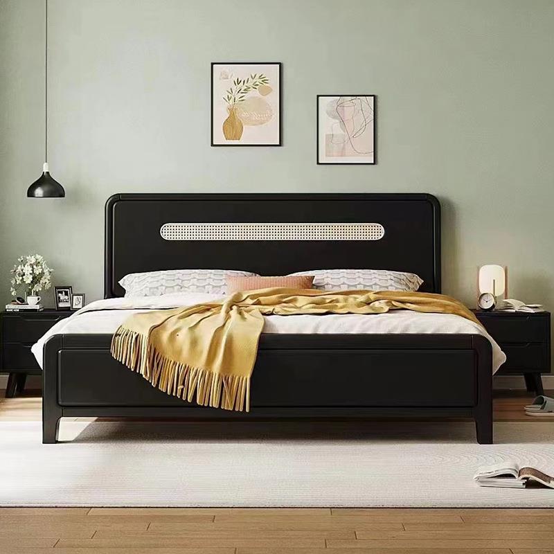 北欧简约现代1.8米卧室橡胶木双人床实木床小户型储物多功能家具