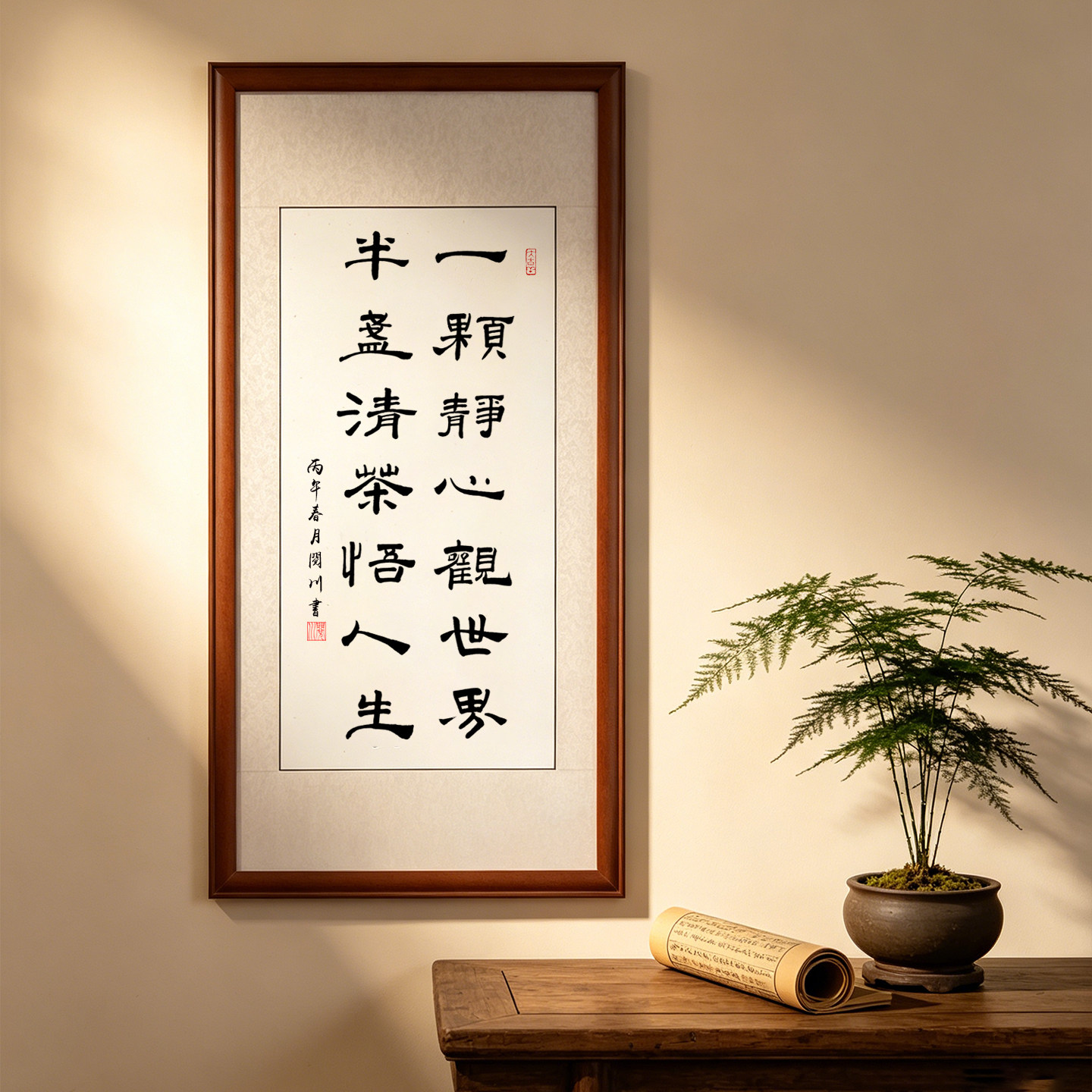 一颗静心观世界竖款字画手写真迹作品手写毛笔字书法定制挂画