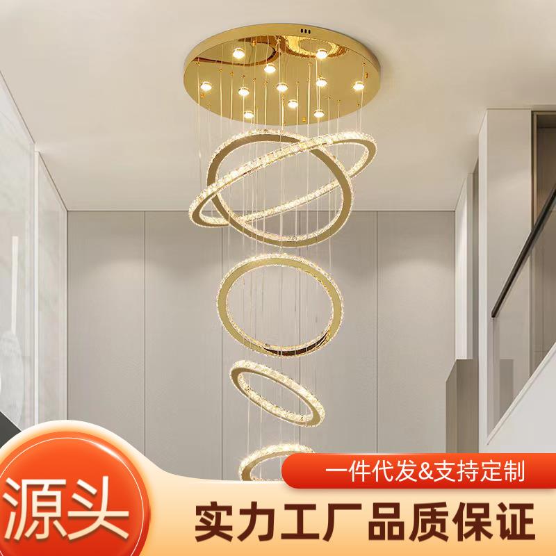 复式楼轻奢楼梯吊灯别墅挑空中空客厅灯现代简约楼梯间水晶长吊灯