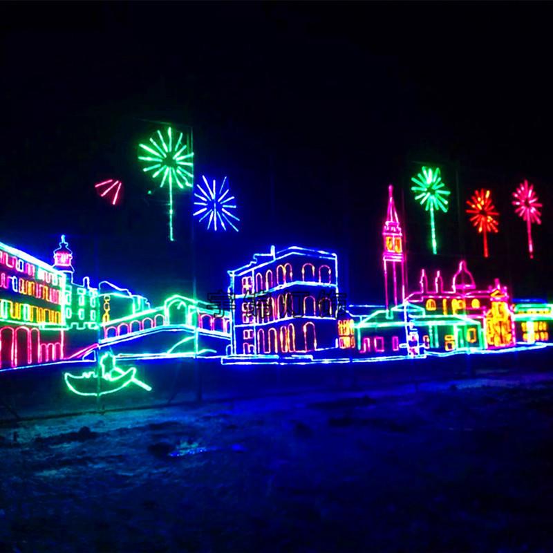 夜景亮化设计 - 树木LED城堡图案灯 灯光节 灯展造型灯