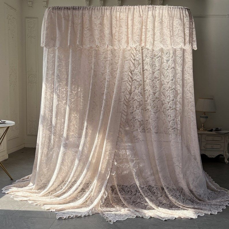 2025高档蕾丝导轨蚊帐加密加厚公主风落地三开门U型轨道家用床帘