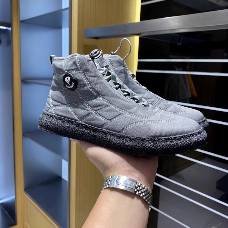 高颜值!加绒保暖!冬季新品男士中帮面包鞋厚底一脚蹬帆布棉鞋潮