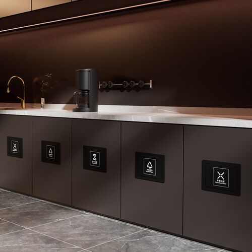 黑色橱柜垃圾桶推盖304不锈钢侧开口盖子厨房厕所垃圾桶侧面盖子