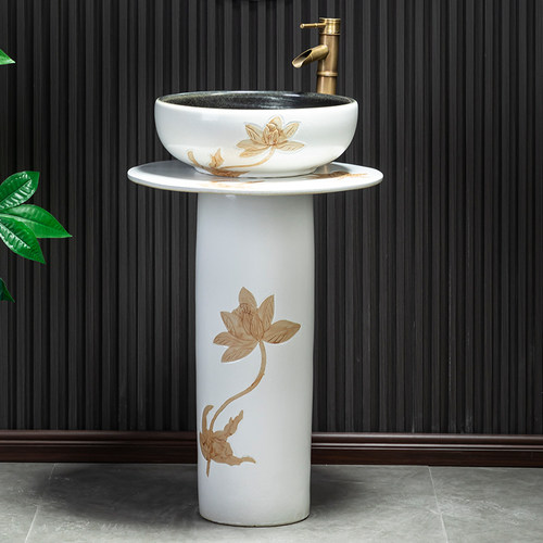 陶瓷洗脸盆别墅柱盆庭院落地式立柱盆阳台立柱洗手盆卫生间洗脸盆