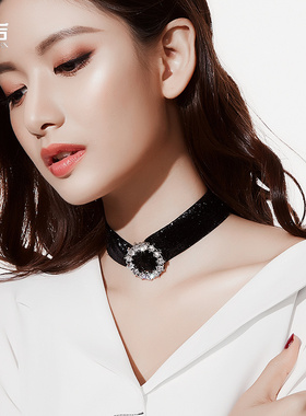 百搭脖链a脖子上的绑带饰品女锁骨链颈链黑色N项圈颈带2021年新款