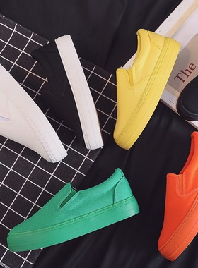 懒人帆布鞋男夏季松糕鞋透气一脚蹬加厚底韩版百搭增高绿色小白鞋