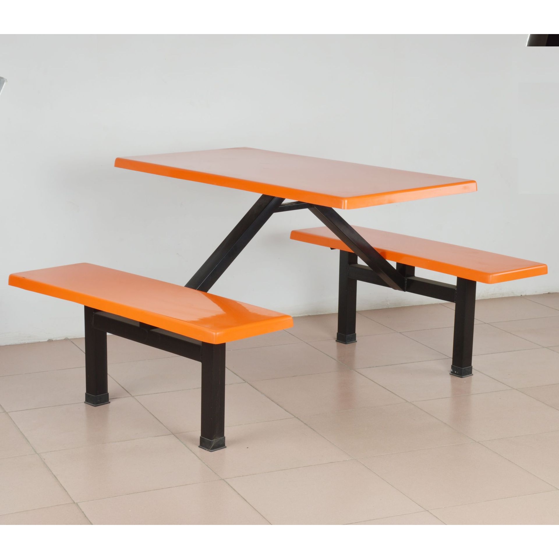 四人位连体员工食堂餐桌玻璃钢快餐桌全拆装快餐店不锈钢餐桌椅