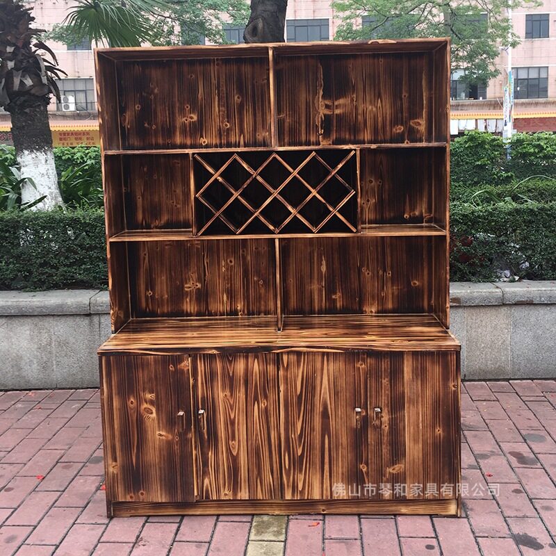 批发实木酒柜杉木炭烧货柜复古炭烧格子酒柜陈列柜火锅店专用柜子
