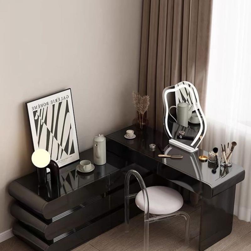 轻奢奶油风实木梳妆台斗柜收纳柜现代简约可伸缩转角化妆桌子一体