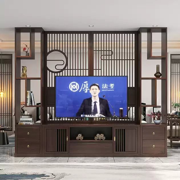 新中式实木电视柜收纳置物架装饰现代屏风隔断墙入户正对大门客厅