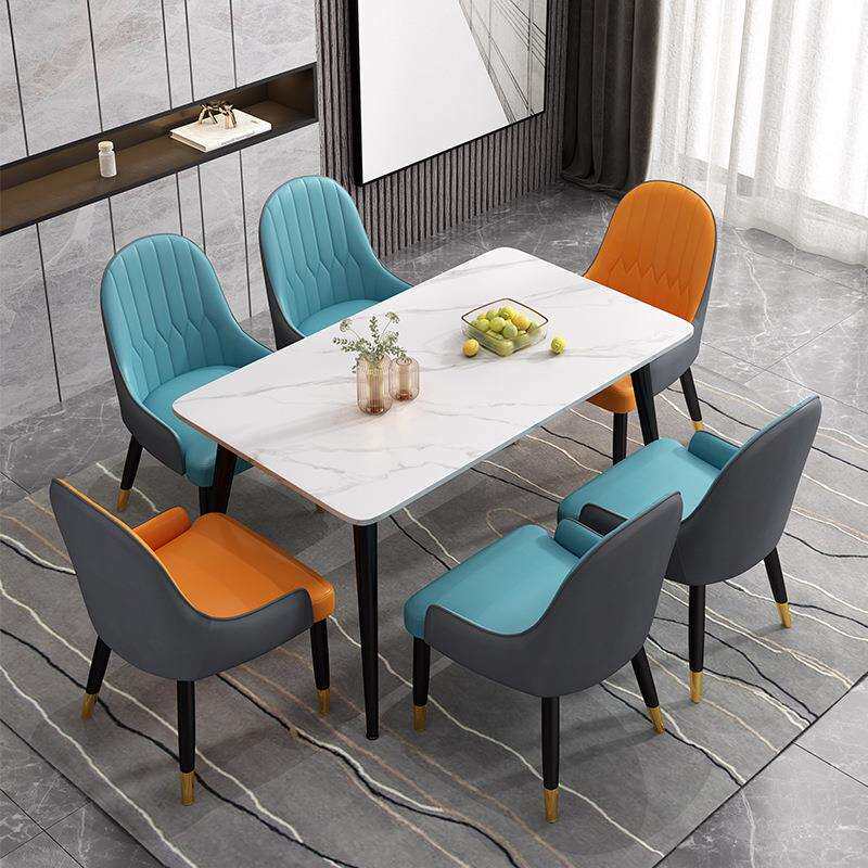 岩板餐桌家用小户型现代简约轻奢大理石长方形洽谈饭桌椅桌子组合