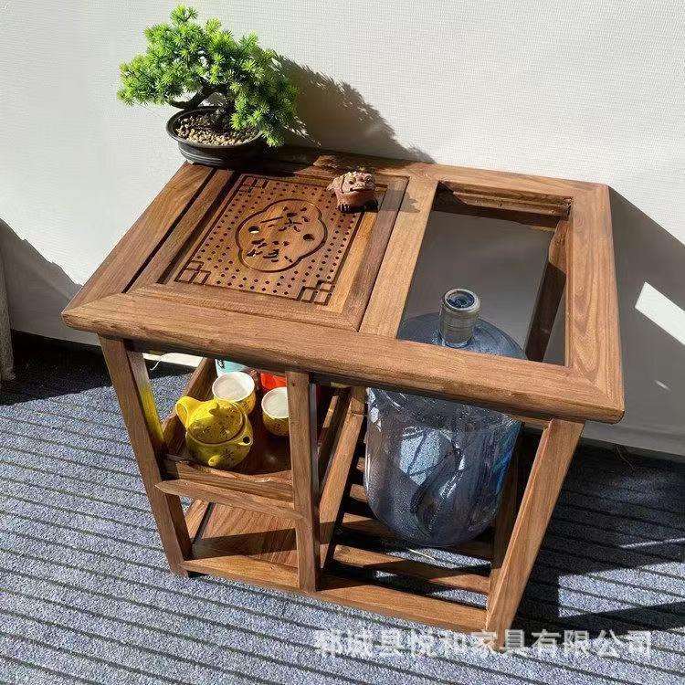 简约老榆木茶水柜家用可移动禅意木质烧水柜新中式矮柜泡茶烧水柜