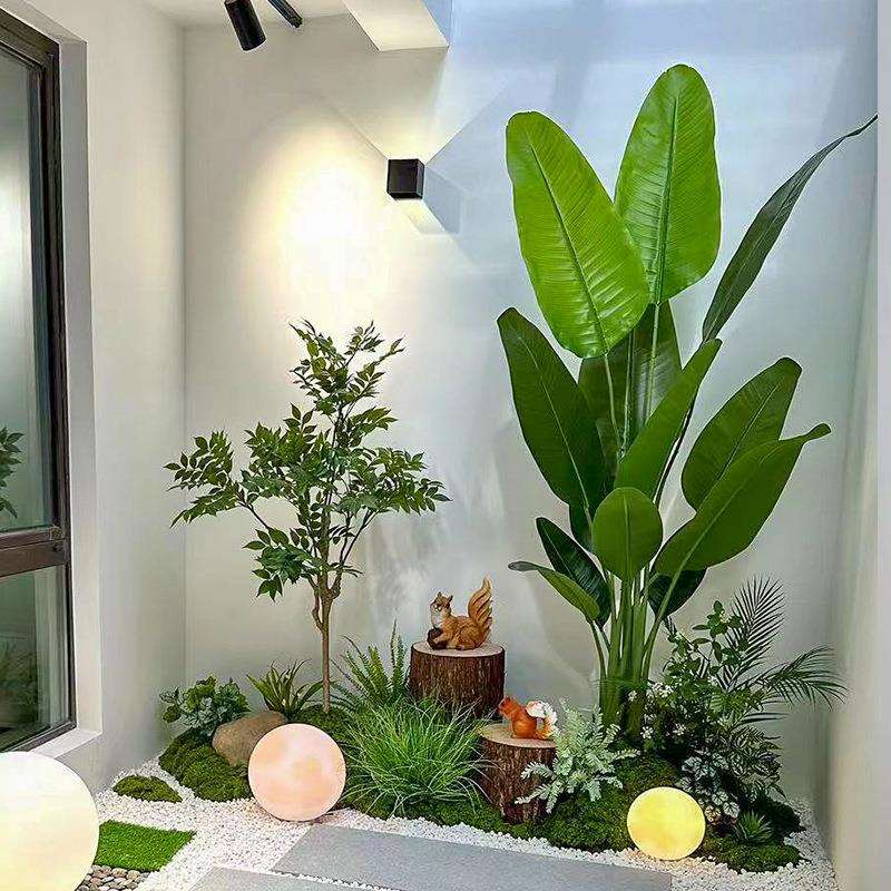 仿真绿植室内景观仿生假热带植物楼梯下玄关造景组合简约橱窗装饰