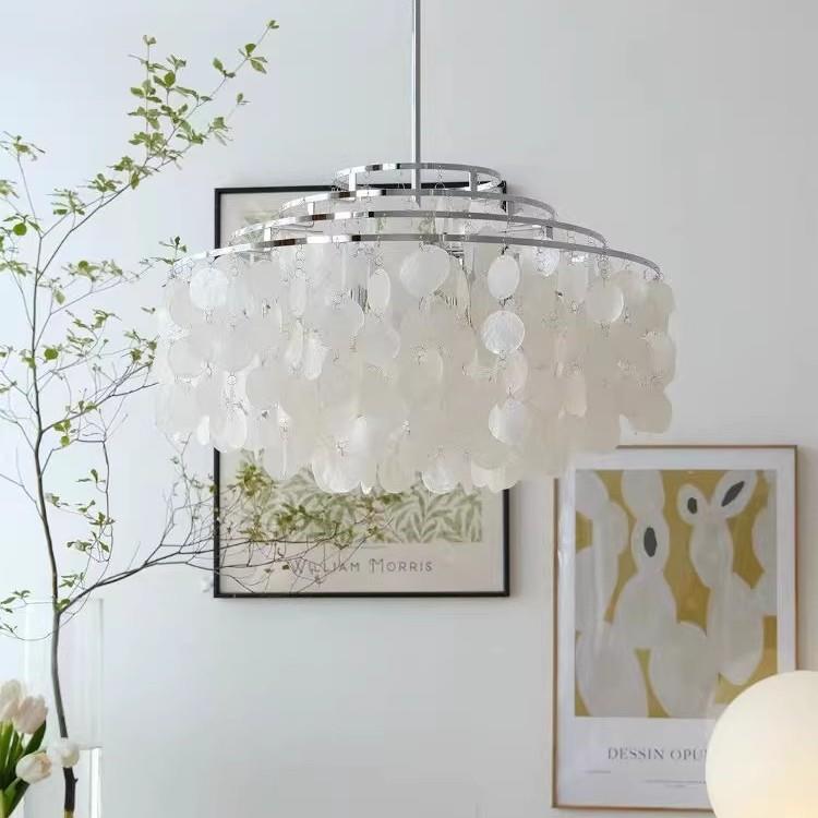 法式天然贝壳奶油复古风客厅吊灯意大利Verpan设计师卧室风铃灯具