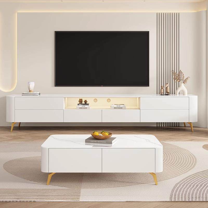 2023新款实木岩板茶几电视柜组合家用小户型储物柜奶油风轻奢地柜