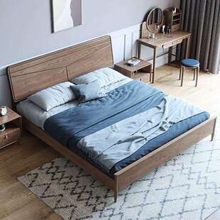 北欧白蜡木全实木床1.8米现代简约主卧室家具双人床1.5储物婚大床