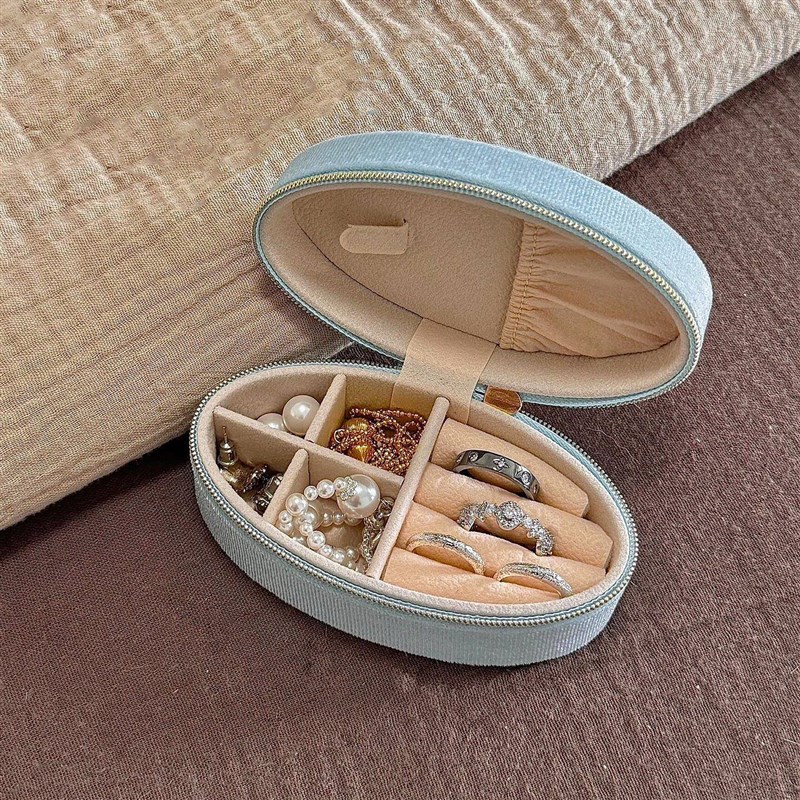 可携式戒指收纳盒首饰盒小型首饰收纳精致轻奢高档覆古Z天鹅绒新
