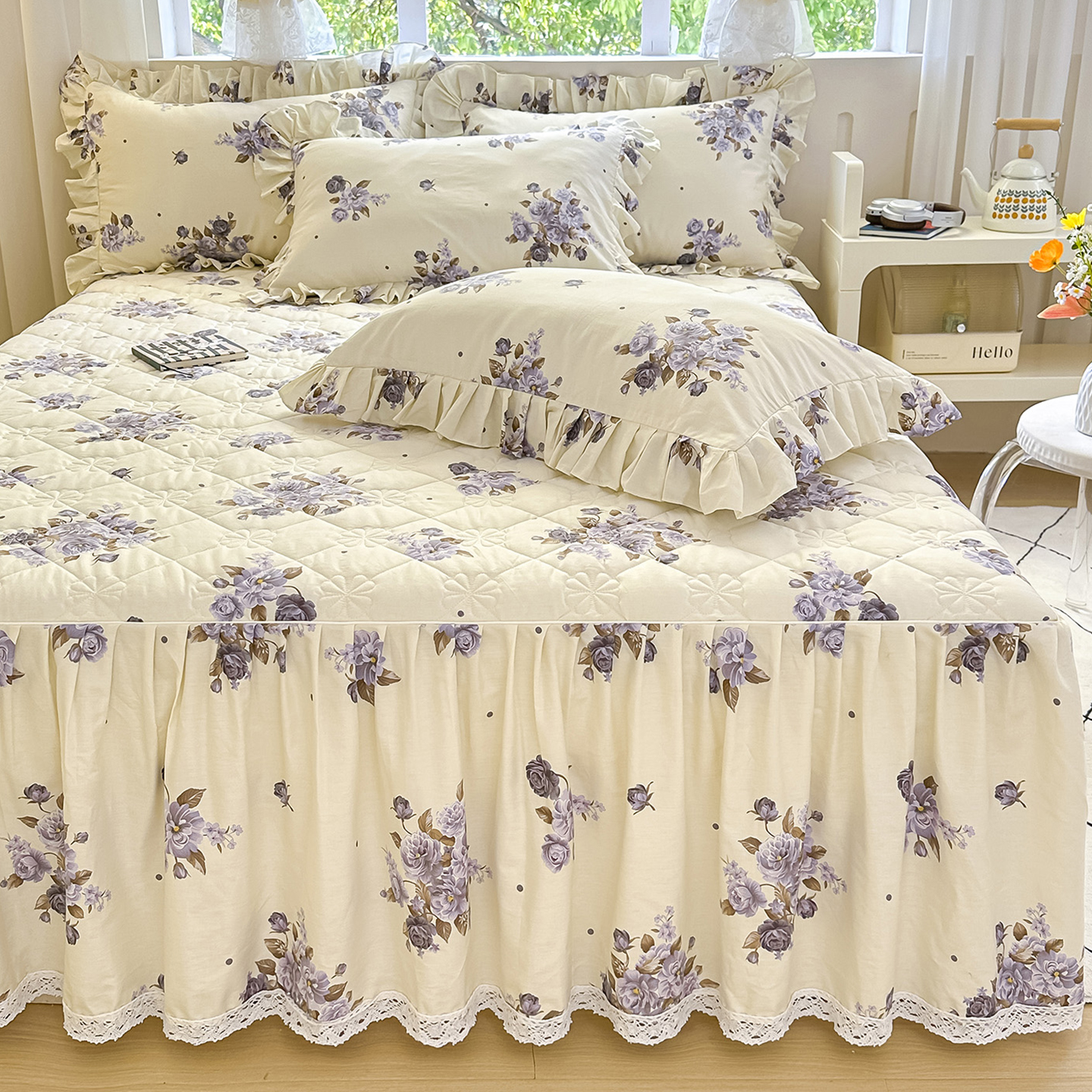 公主风纯棉夹棉床裙单件全棉床罩款床单床盖带裙边床围裙花边床套