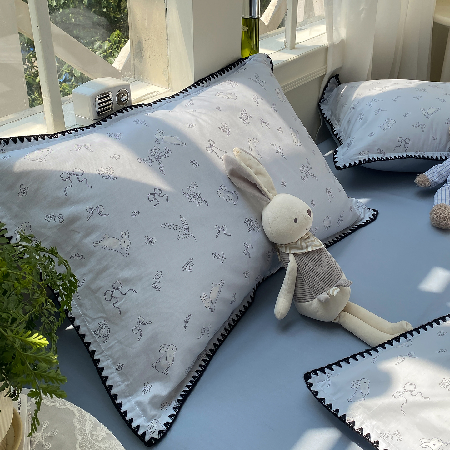 新疆纯棉贝壳边枕套一对装48x74