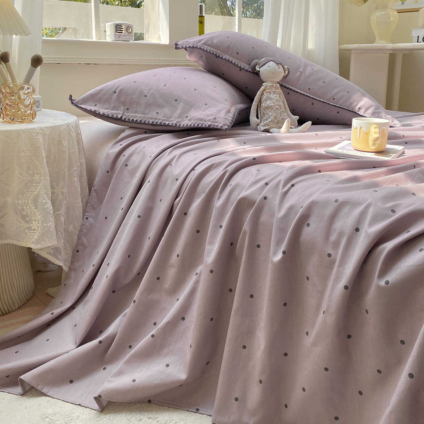 北欧紫色床单单件纯棉被单床笠