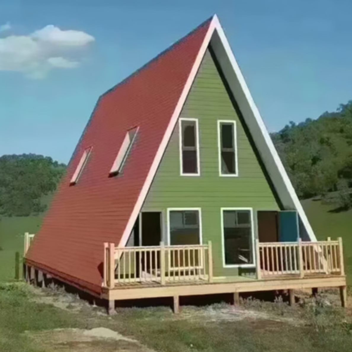 房子木别墅三角形移动设备民宿灌溉简易楼顶树房屋农田木屋小房子