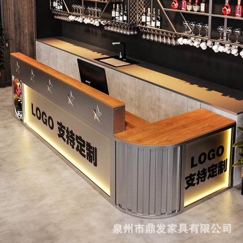 工业风吧台收银台网红弧形转角烧烤店/餐厅/酒店/健身房接待前台