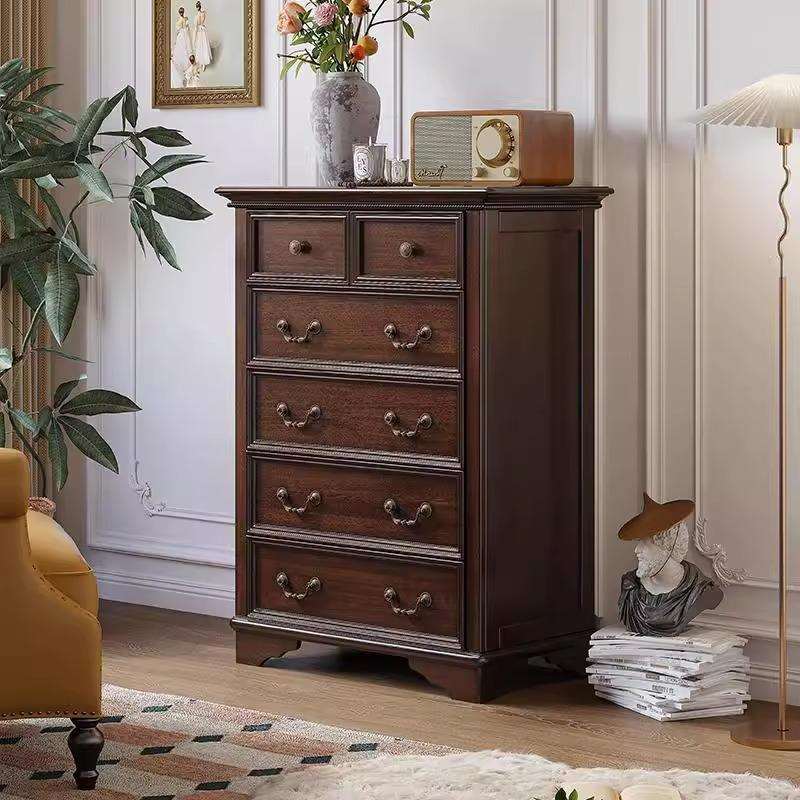 斗柜美式复古乡村老钱六斗柜卧室置物柜客厅五斗柜家用实木储物柜