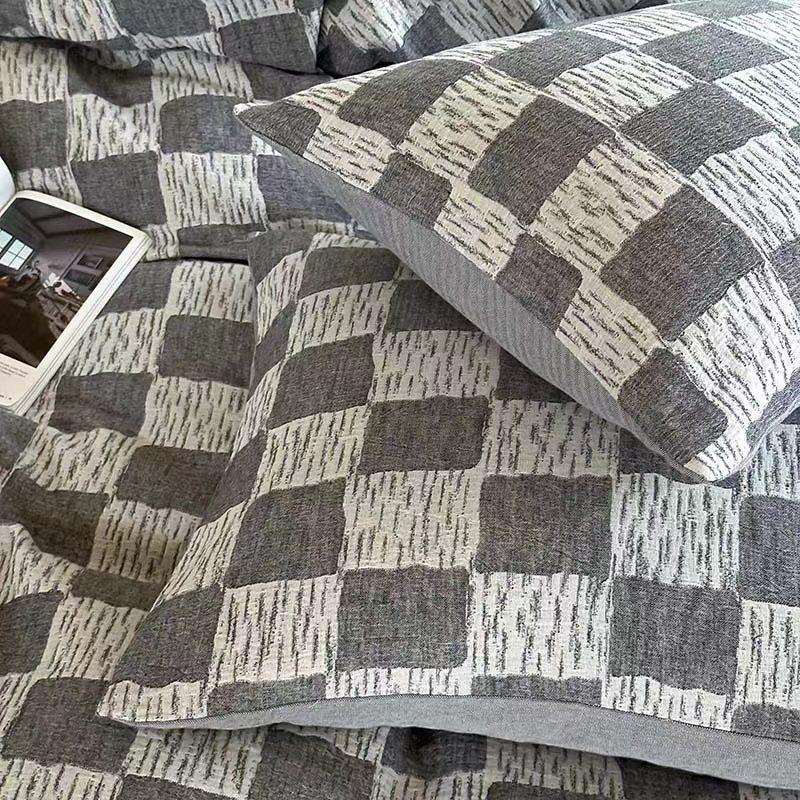 复古大格子丨棉麻混纺简约空气层大提花水洗棉亲肤床上用品四件套